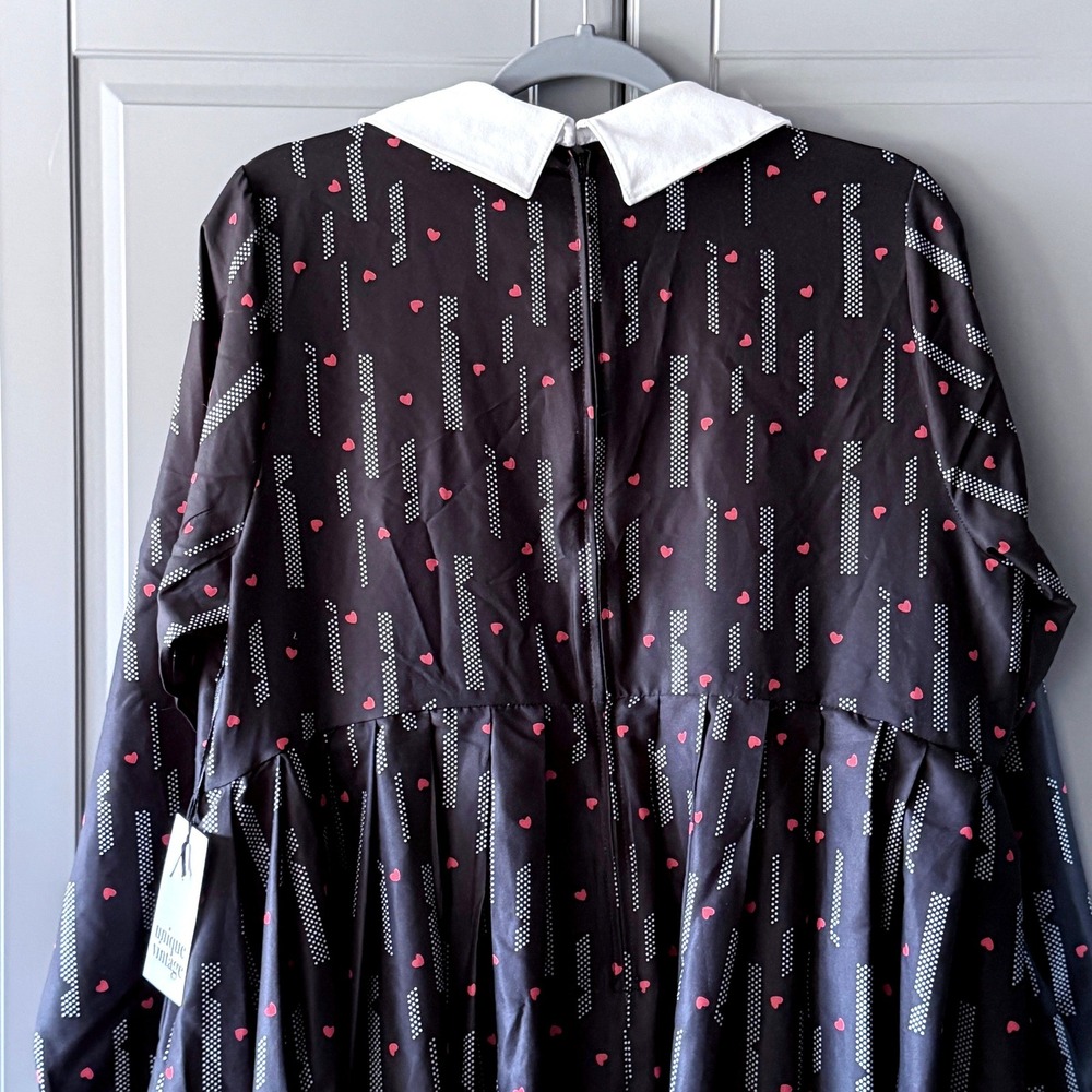 Unique Vintage Peggy Black Red Heart Peter Pan Collar Babydoll Dress,2X/18 (New) - Picture 7 of 9